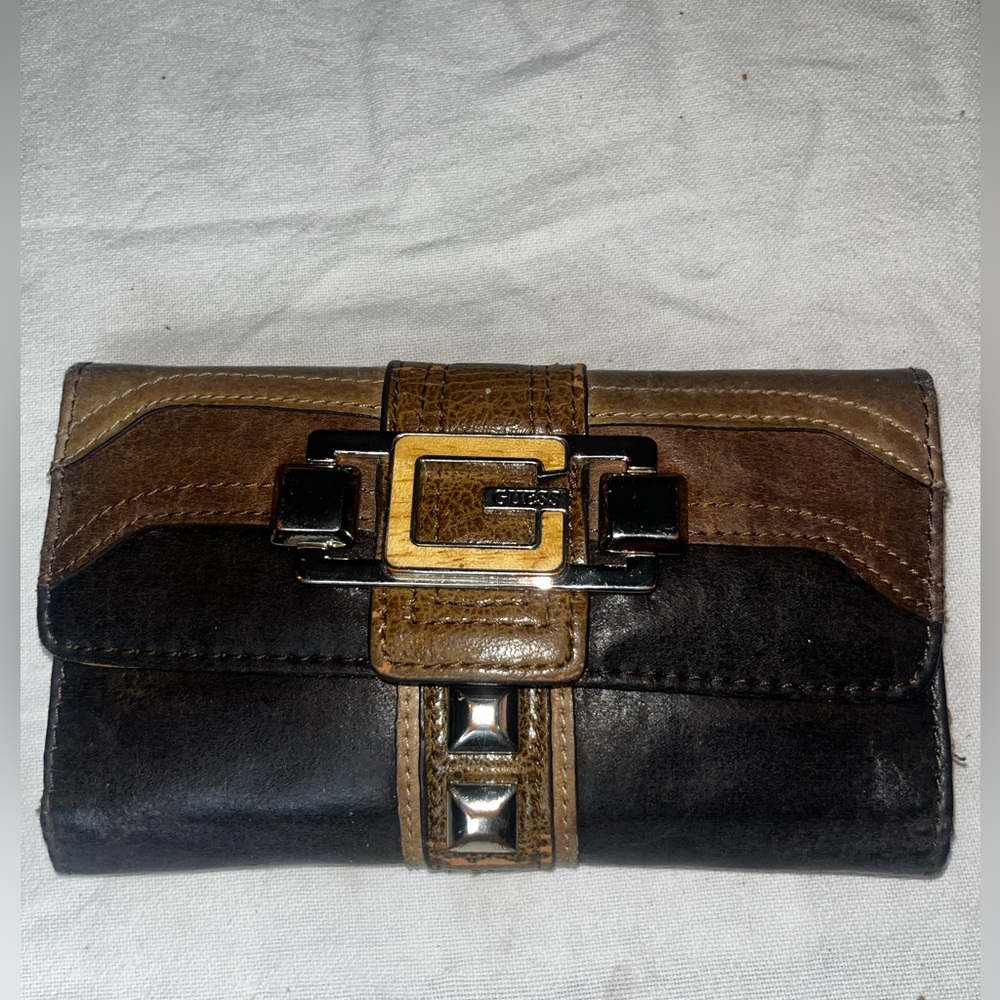 Vintage Brown and Black Wallet - Guess